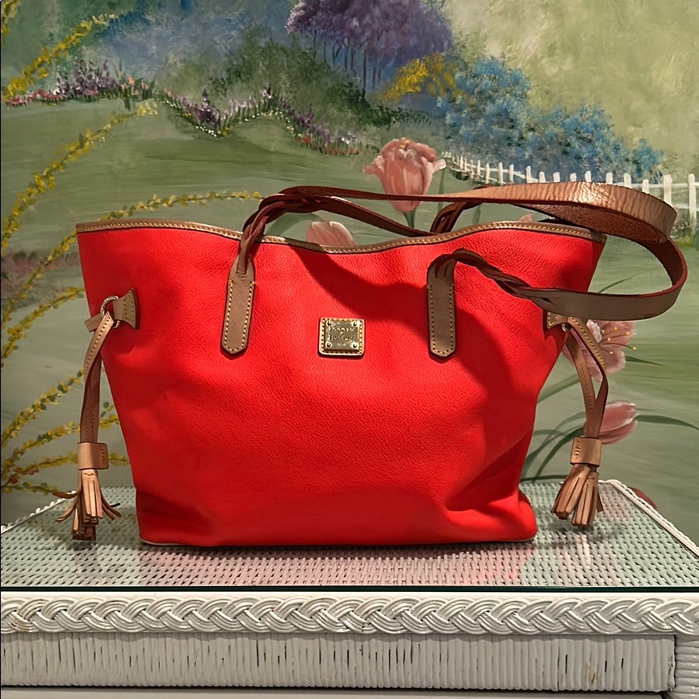 Dooney & Bourke Reddish-Orange Pebble Leather Large Tote Bag
